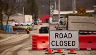 A road sign stops traffic near the site of a train derailment on February 14, 2023 in East Palestine, Ohio. Angelo Merendino/Getty Images/AFP

