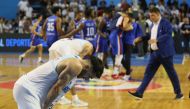 Argentina's Facundo Campazzo reacts after his team's loss against the Dominican Republic during their FIBA Basketball World Cup 2023 Americas qualifiers match. (Photo by Vicente Robles / AFP)