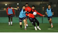 Al Duhail players during a training session yesterday.