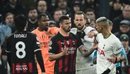 AC Milan's French goalkeeper Mike Maignan, AC Milan's Bosnian midfielder Rade Krunic, Tottenham Hotspur's English striker Harry Kane and Tottenham Hotspur's Brazilian striker Richarlison argue during the UEFA Champions League round of 16 second-leg football match between Tottenham Hotspur and Milan AC at Tottenham Hotspur Stadium in London on March 8, 2023. (Photo by JUSTIN TALLIS / AFP)