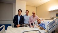 From left: Brazilian surgeon and national team doctor Rodrigo Lasmar, Aspetar's Chief Medical Officer Dr. Pieter D'Hooghe, ankle surgeon Dr. Pierre James Calder, and Paris Saint-Germain's Brazilian forward Neymar da Silva Santos Junior after undergoing surgery at Aspetar in Doha, Qatar, on Friday.