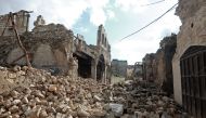 This file photo taken on February 7, 2023, shows rubble in Aleppo's old town on following a deadly earthquake. (Photo by Louai Beshara / AFP)