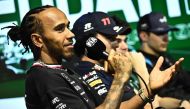 Mercedes' British driver Lewis Hamilton speaks during a press conference at the Jeddah Corniche Circuit on March 16, 2023, ahead of the 2023 Saudi Arabia Formula One Grand Prix. (Photo by Ben Stansall / AFP)