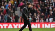 Tottenham Hotspur's Italian head coach Antonio Conte reacts at the end of the English Premier League match between Southampton and Tottenham Hotspur at St Mary's Stadium in Southampton, southern England on March 18, 2023. - Southampton and Tottenham Hotspur equalised 3 - 3. (Photo by Adrian DENNIS / AFP)