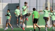 Al Duhail players during a training session ahead of the semi-final against Al Sadd.