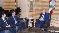 A handout picture provided by the Lebanese photo agency Dalati and Nohra on March 23, 2023 shows Lebanese caretaker prime minister Najib Mikati meeting with a delegation from the International Monetary Fund (IMF) at the governmental palace in Beirut on March 23, 2023. (Photo by DALATI AND NOHRA / AFP)