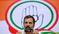 Congress party leader Rahul Gandhi speaks during a press conference in New Delhi on March 25, 2023, after being disqualified as a member of parliament. - Gandhi has been disqualified from parliament as a result of his conviction for defamation, a notice from the national legislature said on March 24. (Photo by Money SHARMA / AFP)