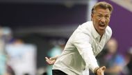 Saudi Arabia's French coach Herve Renard gestures during the Qatar 2022 World Cup Group C football match between Argentina and Saudi Arabia at the Lusail Stadium in Lusail, north of Doha on November 22, 2022. File photo / AFP

