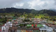Aerial view of Murillo municipality near the Nevado del Ruiz volcano in Murillo, Tolima Department, Colombia on April 7, 2023. (Photo by Joaquin Sarmiento / AFP)