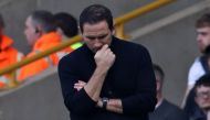 Chelsea's English caretaker manager Frank Lampard gestures on the touchline during the English Premier League football match between Wolverhampton Wanderers and Chelsea at the Molineux stadium in Wolverhampton, central England on April 8, 2023. (Photo by Darren Staples / AFP)
