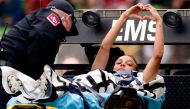 Mallory Swanson of the United States gestures toward fans after being injured against the Republic of Ireland during the first half of a 2023 International Friendly match at Q2 Stadium on April 8, 2023 in Austin, Texas. (Photo by Ron Jenkins / Getty Images via AFP)