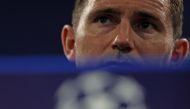 Chelsea's English caretaker manager Frank Lampard reacts following a press conference at Stamford Bridge in London on April 17, 2023 on the eve of their UEFA Champions League quarter-final second-leg football match against Real Madrid. (Photo by Adrian DENNIS / AFP)