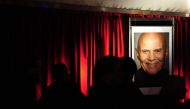 In this file photo taken on February 13, 2011 a giant photo of US singer Harry Belafonte can be seen at a screening of the film 