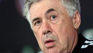 Real Madrid's Italian coach Carlo Ancelotti addresses a press conference following a training session at the Ciudad Real Madrid training complex in Valdebebas, outskirts of Madrid, on April 7, 2023. Photo by OSCAR DEL POZO / AFP

