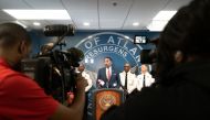Atlanta Mayor Andre Dickens speaks at a press conference following a shooting at Northside Hospital medical facility on May 3, 2023 in Atlanta, Georgia. Photo by Megan Varner / GETTY IMAGES NORTH AMERICA / Getty Images via AFP