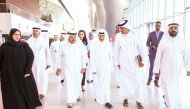 H E Sheikh Faisal bin Qassim Al Thani, Founder and Chairman of the Board at Al Faisal Without Borders Foundation with officials and guests during ALF Award Ceremony for Destination Imagination programme.
