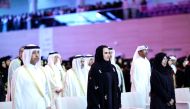 Consort of H H the Amir H H Sheikha Jawaher bint Hamad bin Suhaim Al Thani with other dignitaries during the Graduation Ceremony of the 46th batch of Qatar University female students.