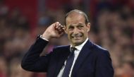 Juventus' Italian coach Massimiliano Allegri reacts to Sevilla's second goal scored by Argentinian forward Erik Lamela during the UEFA Europa League semi-final second leg football match between Sevilla FC and Juventus at the Ramon Sanchez Pizjuan stadium in Seville on May 18, 2023. (Photo by CRISTINA QUICLER / AFP)