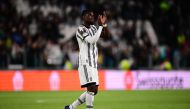 Juventus' French midfielder Paul Pogba acknowledges the public at the end of the UEFA Europa League semi-final first leg football match between Juventus and Sevilla on May 11, 2023 at the Juventus stadium in Turin. (Photo by Marco BERTORELLO / AFP)