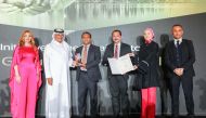 Director of Lulu Group International Dr. Mohamed Althaf receiving the Appreciation Award in the 'Best CSR Initiative in the Retail Sector' from CEO, Qatar CSR National Program Dr. Saif Ali Al Hajari at a ceremony.