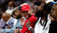 Neymar and Vinicius Junior are seen in attendance during Game Four of the 2023 NBA Finals between the Denver Nuggets and the Miami Heat at Kaseya Center on June 09, 2023 in Miami, Florida. (Photo by Mike Ehrmann / GETTY IMAGES NORTH AMERICA / Getty Images via AFP)
 