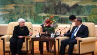 Chinese Premier Li Qiang (R) speaks with US Treasury Secretary Janet Yellen during a meeting at the Great Hall of the People in Beijing on July 7, 2023. (Photo by Mark Schiefelbein / POOL / AFP)
