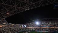 A general view showing the pitch and the stands during the halftime of the Australia and New Zealand 2023 Women's World Cup Group B football match between Australia and Ireland at Stadium Australia, also known as Olympic Stadium, in Sydney on July 20, 2023. (Photo by Izhar KHAN / AFP)
