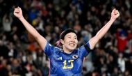 Japan's midfielder #07 Hinata Miyazawa celebrates scoring the team's third goal during the Australia and New Zealand 2023 Women's World Cup Group C football match between Zambia and Japan at Waikato Stadium in Hamilton on July 22, 2023. (Photo by Saeed KHAN / AFP)