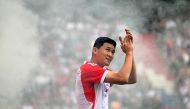 Bayern Munich's new South Korean defender Kim Min-jae applauds the fans during the team presentation of the German first division Bundesliga club Bayern Munich in the stadium in Munich, southern Germany, on July 23, 2023. Photo by Christof STACHE / AFP