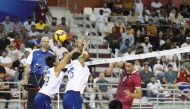 Qatar's Oughlaf Youssef scores a point against Thailand during the quarter-final of the 2023 Volleyball Challenger Cup, at the Aspire Ladies Sports Hall, yesterday. Pic: Salim Matramkot/The Peninsula 