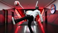 (FILES) This file photo taken on June 22, 2022 shows Bayern Munich's Senegalese forward Sadio Mane playing the ball during a press conference after he signed a three-year deal with German first division football club FC Bayern Munich, in Munich, southern Germany. Bayern Munich announced on July 29, 2023 that Senegalese striker Sadio Mane was in talks 