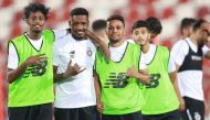 Al Sadd's players gesture during a training session on the eve of their King Salman Club Cup Group B match against Al Hilal.