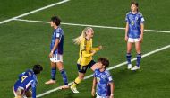 Sweden's defender #13 Amanda Ilestedt celebrates her goal at Eden Park in Auckland on August 11, 2023. (Photo by Saeed Khan / AFP)