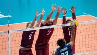 Qatar players block a shot hit by a thailand player during their match, yesterday.