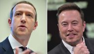 (Combo/Files) SpaceX, X (ex-Twitter) and electric car maker Tesla CEO Elon Musk at the Porte de Versailles exhibition center in Paris on June 16, 2023 (R) and Facebook founder Mark Zuckerberg testifying before the House Financial Services Committee in Washington, DC on October 23, 2019. Photo by Mandel Ngan and Alain Jocard / AFP