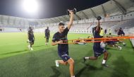 Al Duhail players in action during a training session yesterday. The Red Knights are preparing for an ESL game against Al Arabi to be played on Saturday at Al Thumama Stadium.  