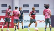 Qatar players in action during their final training session ahead of today's friendly match against Kenya. 