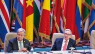 United States General Secretary Antonio Guterres (left) and Cuban former president Raul Castro attending the inaugural session of the G77+China Summit at the Convention Palace in Havana, yesterday.