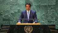 The Amir HH Sheikh Tamim bin Hamad Al Thani during the opening session of the 78th United Nations General Assembly at UN headquarters in New York City on Tuesday, September 19.


