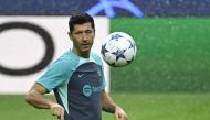 Barcelona's Polish forward #09 Robert Lewandowski attends a training session at the Dragao stadium in Porto, on October 3, 2023, on the eve of the UEFA Champions League 1st round day 2 group H football match between FC Porto and FC Barcelona. Photo by MIGUEL RIOPA / AFP