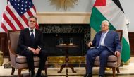 US Secretary of State Antony Blinken (left) meets with Palestinian President Mahmoud Abbas, in Amman, Jordan on October 17, 2023. (Photo by Jacquelyn Martin / POOL / AFP)