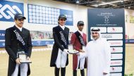 The podium winners of dressage Level 1 at Qatar Equestrian Federation (QEF) Indoor Arena yesterday. 
