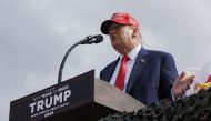 Former President Donald Trump gives remarks at the South Texas International airport on November 19, 2023 in Edinburg, Texas. Trump took the stage shortly after Texas Governor Greg Abbott officially endorsed the former president for his 2024 presidential campaign. (Photo by Michael Gonzalez / GETTY IMAGES NORTH AMERICA / Getty Images via AFP)