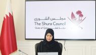 Deputy Speaker of the Shura Council H E Dr. Hamda bint Hassan Al Sulaiti taking part in a roundtable organised by the Arab parliamentarians coalition to combat violence against women via videoconferencing yesterday.