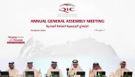 QIC Group Chairman Sheikh Hamad bin Faisal bin Thani Jasim Al Thani with other officials during the General Assembly Meeting, yesterday.