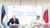 Minister of Finance H E Ali bin Ahmed Al Kuwari and Minister of Economic Affairs and Information Technology of the Republic of Estonia H E Tiit Riisalo during the signing ceremony.