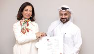 Board Member and Chief Executive Officer of QFC, Yousuf Mohamed Al Jaida with the Group Executive Chair, Ana Botín, during the opening of new Banco Santander office.
