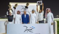 The connections of Aemilianus celebrate after Marco Casamento guided the Sheikh Mohammed bin Salman M Al Thani-owned five-year-old won the Group 2 HH Sheikh Mohammed Bin Khalifa Al Thani Trophy at the Qatar Racing and Equestrian Club. PICTURES: JUHAIM/QREC