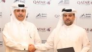 Qatar Airways Group Chief Executive Officer, Engr. Badr Mohammed Al Meer (right) and Jusour’s Chief Executive Officer, Engr. Abdulhadi Bakhit Barqan during the agreement signing ceremony.
