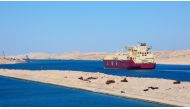 Liquified natural gas tanker crossing the Suez Canal.